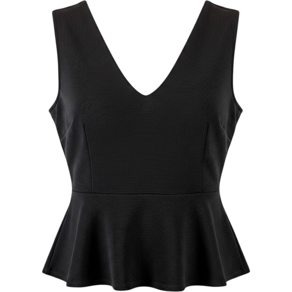 Halogen Peplum Top Women L Black Excellent Ribbed Back Zipper Sleeveless Blouse